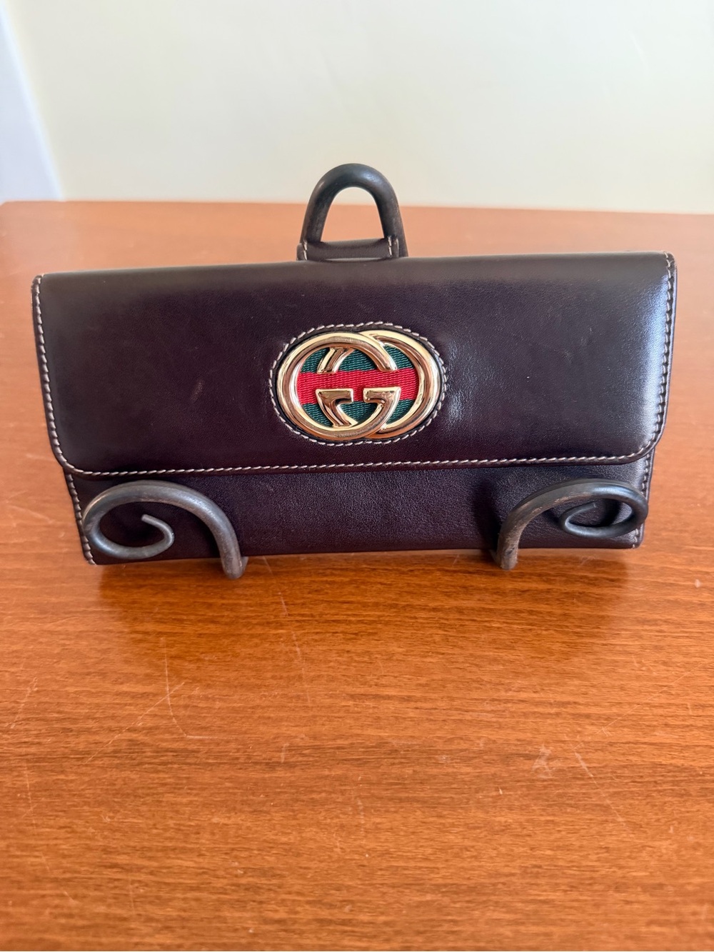 Gucci Britt Brown Leather Web Interlocking GG Continental Wallet